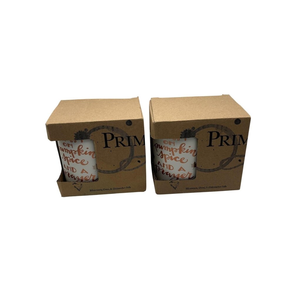 Primitives by Kathy 2pc 10oz Mug Set Pumpkin Spice & A Prayer NIB